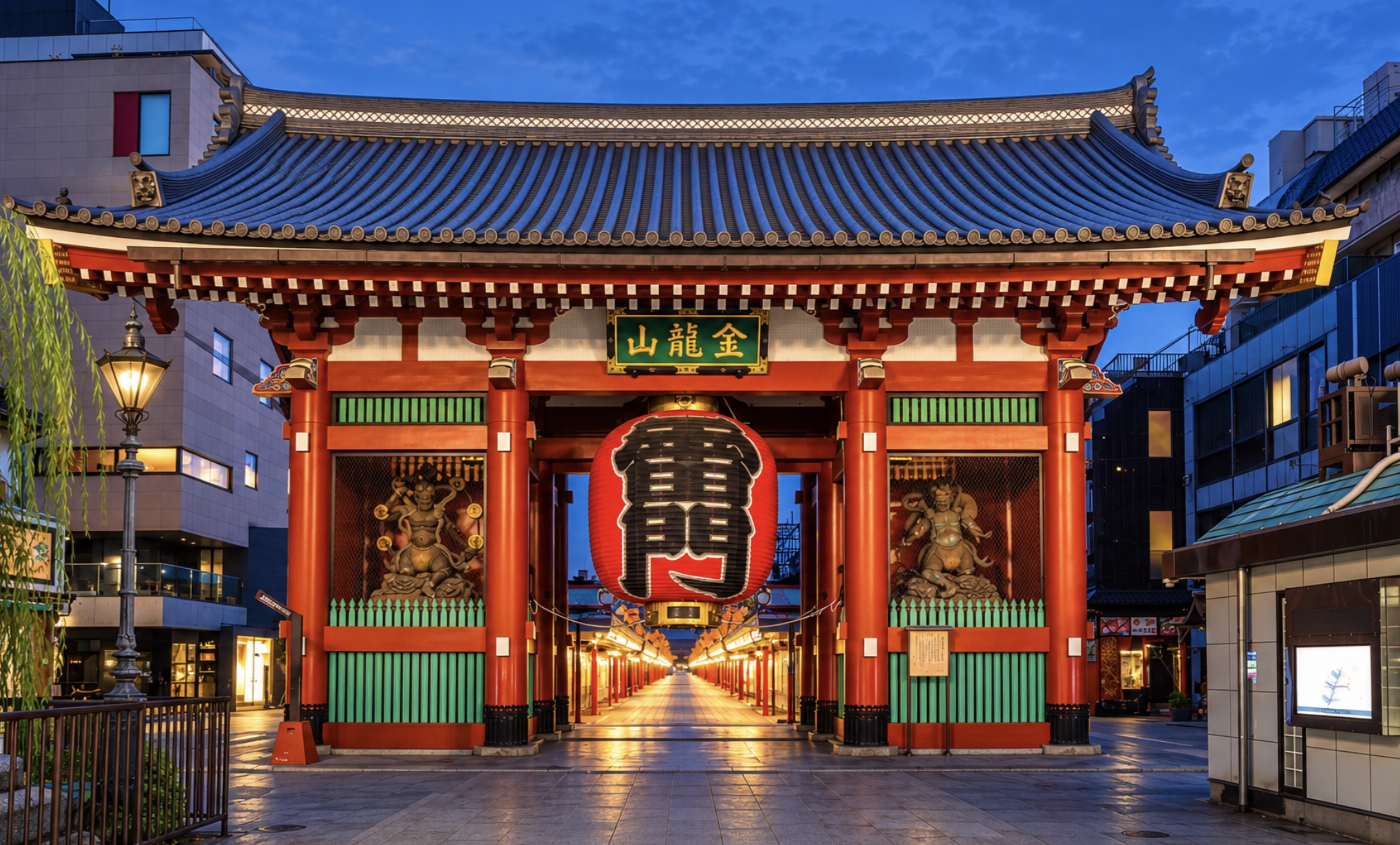AI-generated illustration of Kaminarimon Gate and its large red lantern in Asakusa, Tokyo.